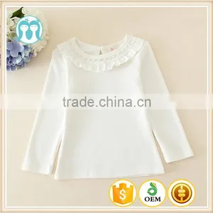 Fashion 100%Cotton Long Sleeve Baby Kids t Shirts O-neck With Beads White Girls Tees thumbnail-1