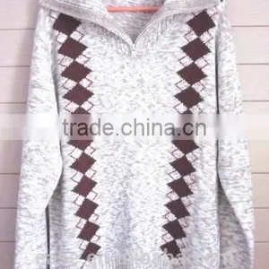 Zip Collar Neck Jacquard Style Mens Multi Color Sweater thumbnail-3