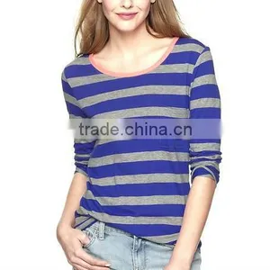 WOMENS YARN DYED STRIPED LONG SLEEVE T SHIRT thumbnail-1