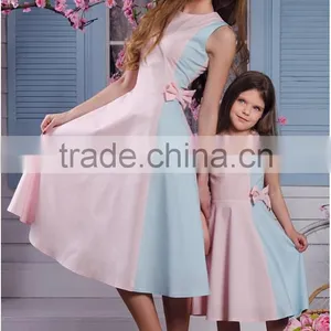 Hot Selling Summer New Frock Design Pink and Blue Mother Daughter Matching Dress thumbnail-2