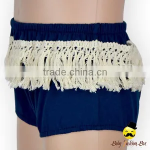 Unisex Summer Kids Plain Navy 100% Cotton Decorative Fringe Free Panties Newborn Baby Toddle Girls Shorts Bloomer thumbnail-3