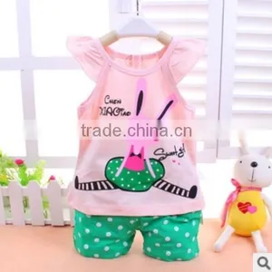 Little Girls Easter Ruffled Cute 2pcs Top Matching Polka Dot Bunny Top Capris Pants Boutique Cotton Summer Outfit Clothing Sets thumbnail-3