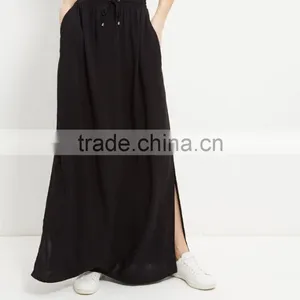 Black Split Side Chiffon Long Maxi Skirt thumbnail-1