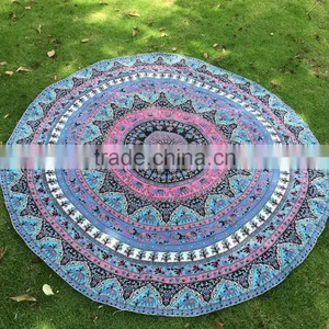 Large Custom Peapock Print Round Camping Picnic Beach Towel thumbnail-1