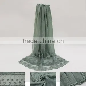New Fashion Classic Plain Dyed TR Viscose Thin Leaf Silk Lace Trim Ribbon Hijab Scarf for Custom thumbnail-3