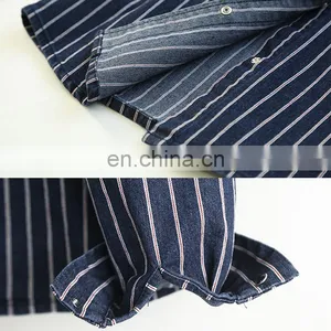 Vertical Striped Classic Denim Shirt Women Fashion Denim Blouse thumbnail-4