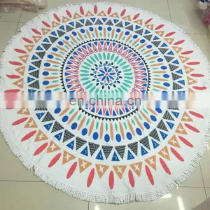 Printed Velour %100 Cotton Round Beach Towel With Polyester Fringes thumbnail-5