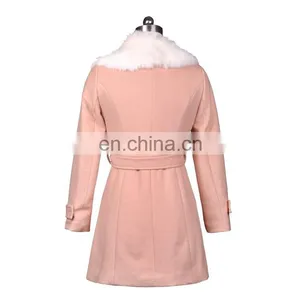 New Women Fashion Rabbit Fur Collar Waist Belt Slim Winter Long Coat thumbnail-2