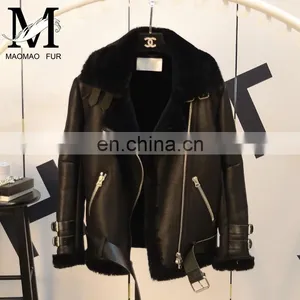 2017 Fashion Real Sheepskin Genuine Leather Jacket / Winter Custom Sheep Skin Motorcycle Women Leather Jacket thumbnail-1