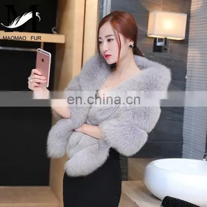 2016 Fashion Luxury Bride Lady Winter Shawl / Real White Fox Fur Shawl thumbnail-5