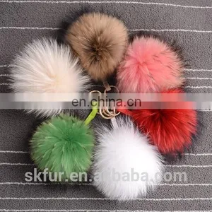 Factory Wholesale 15 cm Fluffy Real Raccoon Fur Pompon Pompom Keychain thumbnail-6