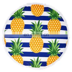 P0037 Pineaaple Round 'Roundie' Beach Towel Microfiber With Tassels Dia 1.5 Meter thumbnail-1