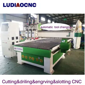 Wood Kitchen Cabinet Door Making Three Process CNC Router 1325 Automatic Tool Changing CNC Router With Three Spindle thumbnail-2