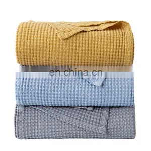 Premium Blue Washable Thick Breathable Cotton Sand Wash Waffle Blanket thumbnail-3
