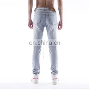 DiZNEW Custom Mens Skinny Jeans in Blue Ripped Patches Trousers for Men thumbnail-3