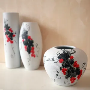 Grape Vine Large White Hand Made Round Cylinder Jingdezhen Ceramic Vase For Home Decoration thumbnail-2