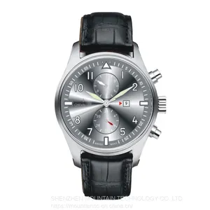 Stainless Steel Fashion Wrist Watch Man Quartz Watches Multi-function Genuine Leather Watch thumbnail-1