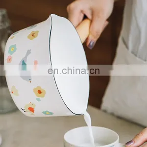 Mini Vintage White Cooking 16Cm Die Cast Enamel Milk Steamer Pot With Handle thumbnail-2