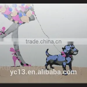 New Original Home Decor Modern Oil Painting,walking Dog With Women YB-44 thumbnail-1