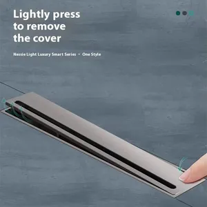 Modern Design All-Copper Strip High Displacement Floor Drain Insect-Proof and Deodorizing Bathroom Tile Insert Rectangle Shape thumbnail-4