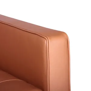 Florence Knoll Style Tufted Leather Armchair, Modern 1-Seater Sofa Chair With Stainless Steel Base for Living Room Hotel thumbnail-4