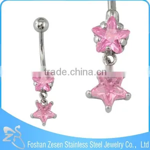 New Season Hypoallergenic Stainless Steel Dangle Cute Pink Star Diamond Navel Piercing thumbnail-1