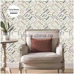 Printing Pvc Wallpaper, Cream Vintage Letters Wall Paper for Study Room , Fancy Wallcovering Dealer thumbnail-2
