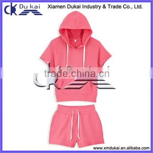 Women's French Terry Short Sleeve Set, Women's Vest and Shorts Set, Women's Jogging Wear thumbnail-2