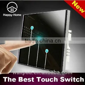 New Wallpad C1 Black LED Backlight UK Crystal Glass 110~250V 3 Gang 1 Way Touch Sensitive Light Control Wall Switch Quality Choice thumbnail-1