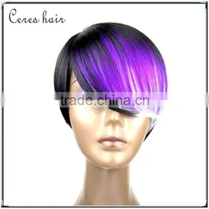 High Temperature Premium Synthetic Wig Japanese Fiber Short Bob Wig Purple Color Fashion Style Full Lace Wig thumbnail-1
