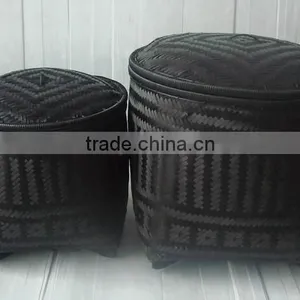 Bamboo Laundry Basket With Lid Black Color thumbnail-1