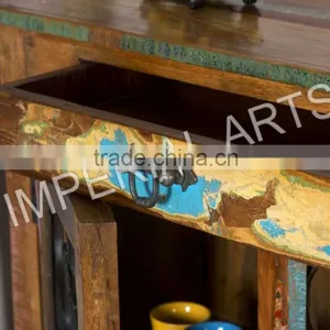 Indian Recycle Wood 2 Double Door Side Board, For Home Funriture thumbnail-3