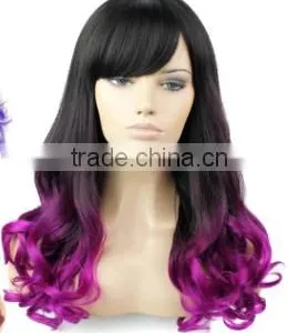 Long Wavy Hair Wigs Cheap Synthetic Ombre Two Tone Cospaly Party Wigs thumbnail-1