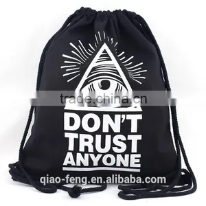 Black Cotton Drawstring Bag/fashion Korean School Bags thumbnail-1