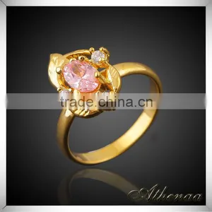 Yiwu Brass Jewelry Factory Fashion 18k Gold Plated Smooth Pink Zircon Wedding Ring thumbnail-1