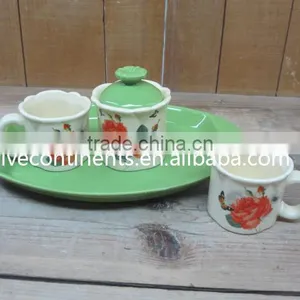 Ceramic Coffee/ Tea Mugs Set With Sugar Pot in Round Tray thumbnail-1