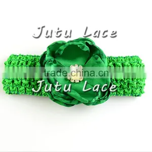Red Green White Christmas DIY Kit Party Headband Kit -layer Satin Flower With Rhinestone Plus Crochet Elastic Headband thumbnail-4