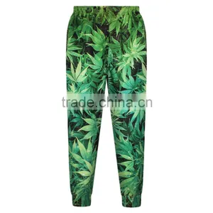 Hot Sale Plus Size Women Sweatpants 3D Print Green Maple Leaves Pants N18-7 thumbnail-1