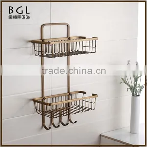 Simpe-style Brass Antique Bronze Plating With Hook Wall Mounted Bathroom Accessories Double Corner Basket thumbnail-2