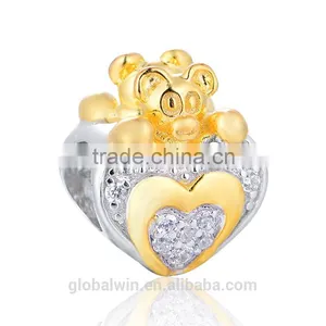 18K Factory Promotion Crystal I Love You Bear Charm European Heart Charm Shiny Solid S925 Silver Bead For Woman Charm Bead thumbnail-5