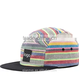5 Panel Cap Flat Brim Woven Patch Snapback Custom 5 Panel Hat thumbnail-4