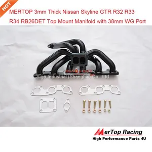 MERTOP 3mm Thick Black Coated Niss** Skyline GTR R32 R33 R34 RB26DET RB26 T4 TWIN TOP MOUNT Manifold With 38mm Wastegate thumbnail-1