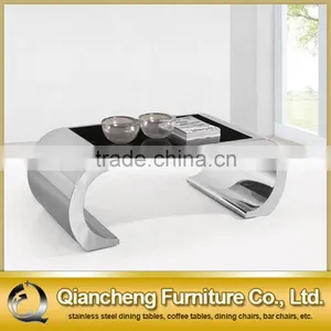 Unique Stainless Steel Frame Black Tempered Glass Coffee Table thumbnail-1