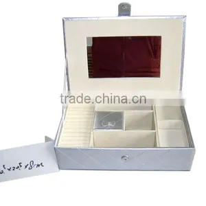 2016 Hot Sale Rice White Portable Travel Jewelry Storage Box With Mirror thumbnail-1