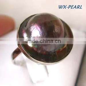 Fashion Gold Stainless Steel Purple Pearl Rings Tahitian Pearl Ring thumbnail-2