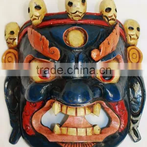 Hand Crafted Wooden Mask of Bhairab Mahakal Wall Hanging Made In Nepal thumbnail-1