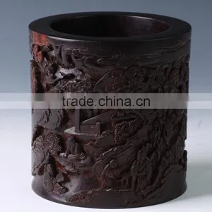 Chinese Unique Wooden Carving Pencil Vase Brush Pot Handicraft thumbnail-1