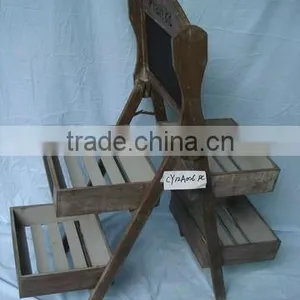 2 Tiers Antique Wood Flower Display Stand With Blackboard thumbnail-1