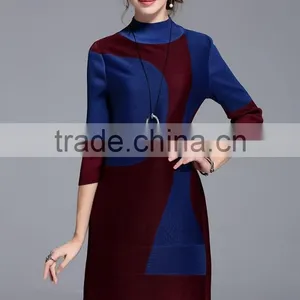 Women Creased 3/4 Sleeve Printing High Elastic Dresses Wholesale thumbnail-3