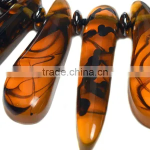 Europe and the United States Big Amber Resin Stone Pendant Woven Necklace thumbnail-5